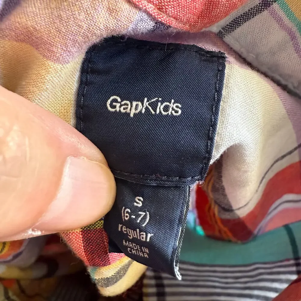 Gap Kids Boys Plaid Short Sleeve Button Down Shirt Yellow Teal Orange Red Blue S